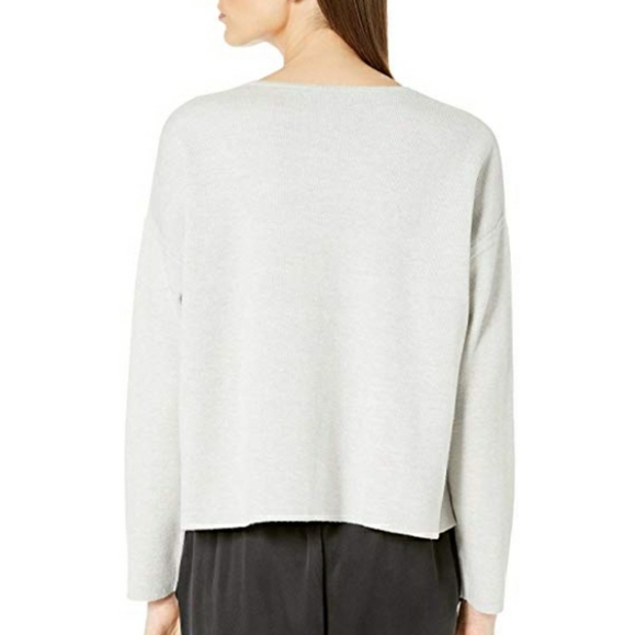Eileen Fisher ORGANIC Cotton Silk Reversible Gray Striped Top Sweatshirt L $248 - Picture 6 of 10
